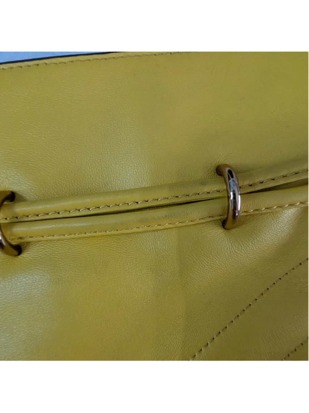 Tory Burch Kira Chevron Yellow Mini Bucket Bag - Flaws